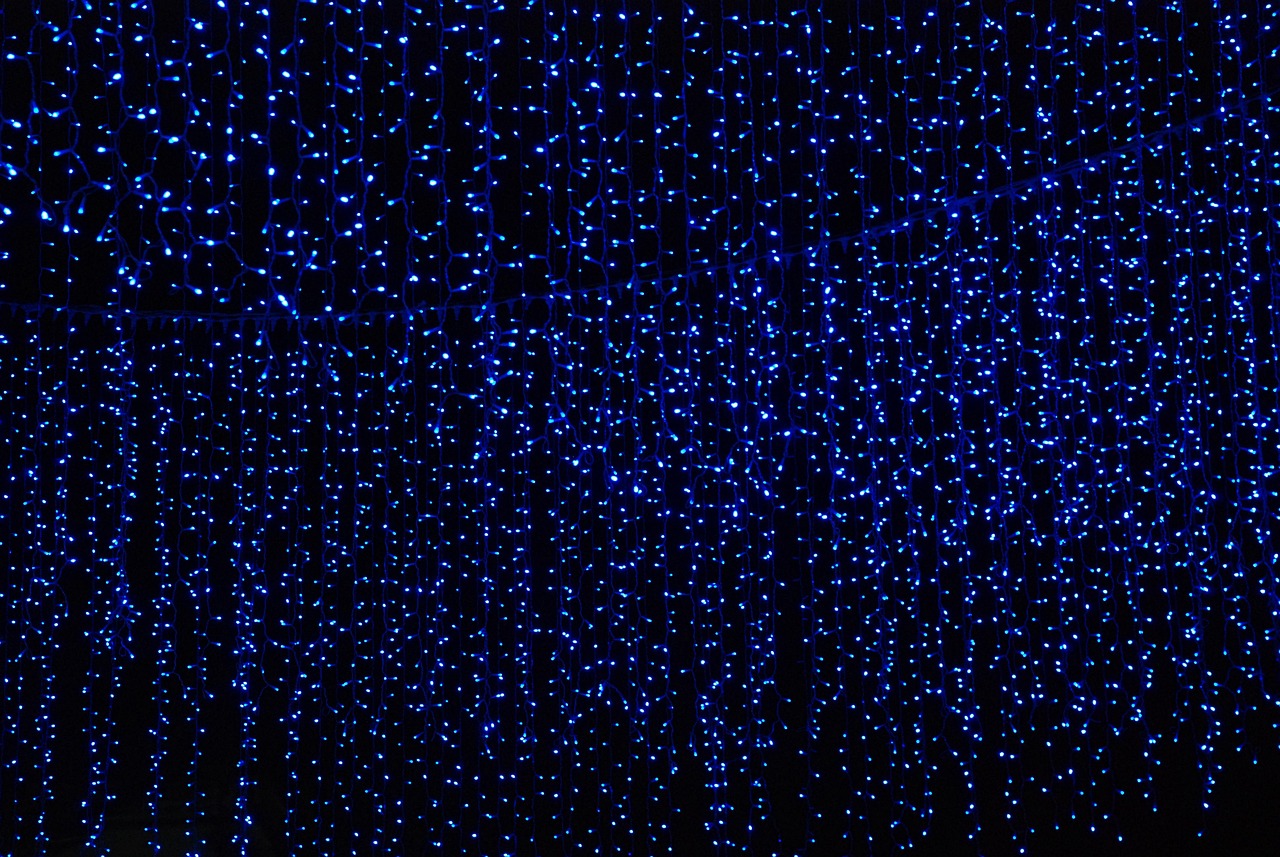 Blue neon lights glowing in the dark