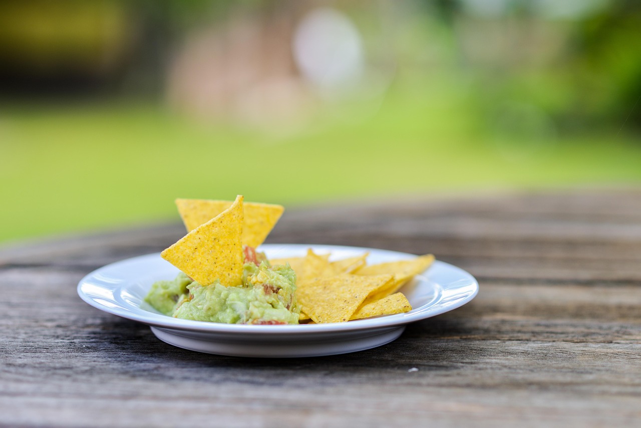 Nachos with a bowl of guacamole